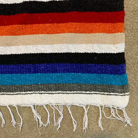 VTG Handmade Blanket Rainbow Woven Blanket Striped Aztec Native American 45x79 - Picture 6 of 7
